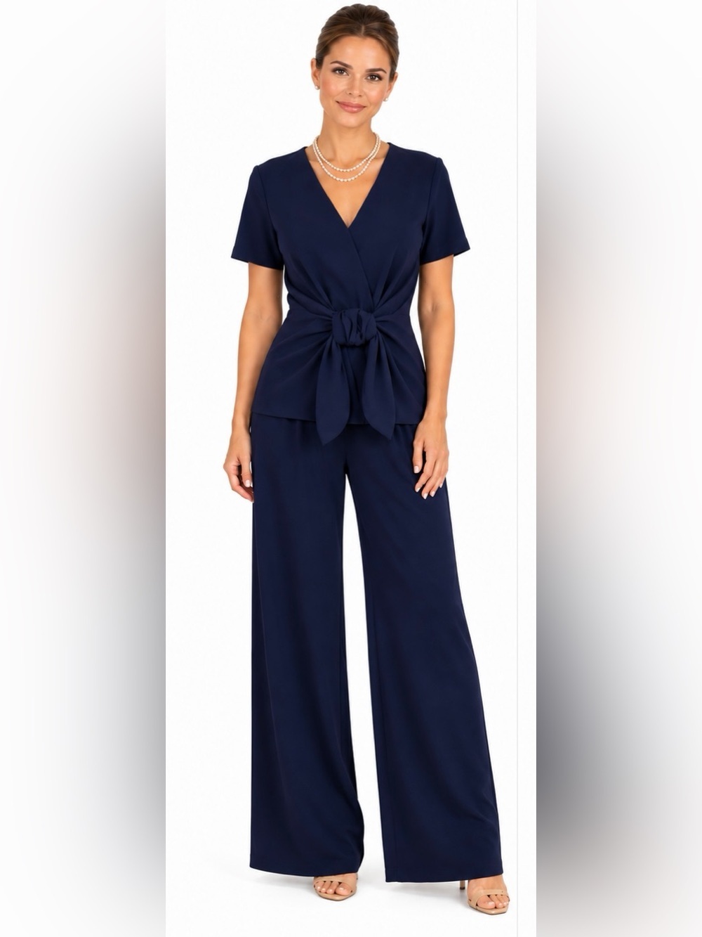 Vintage Donna Morgan evening pantsuit Navy crepe Palazzo pants Size 12